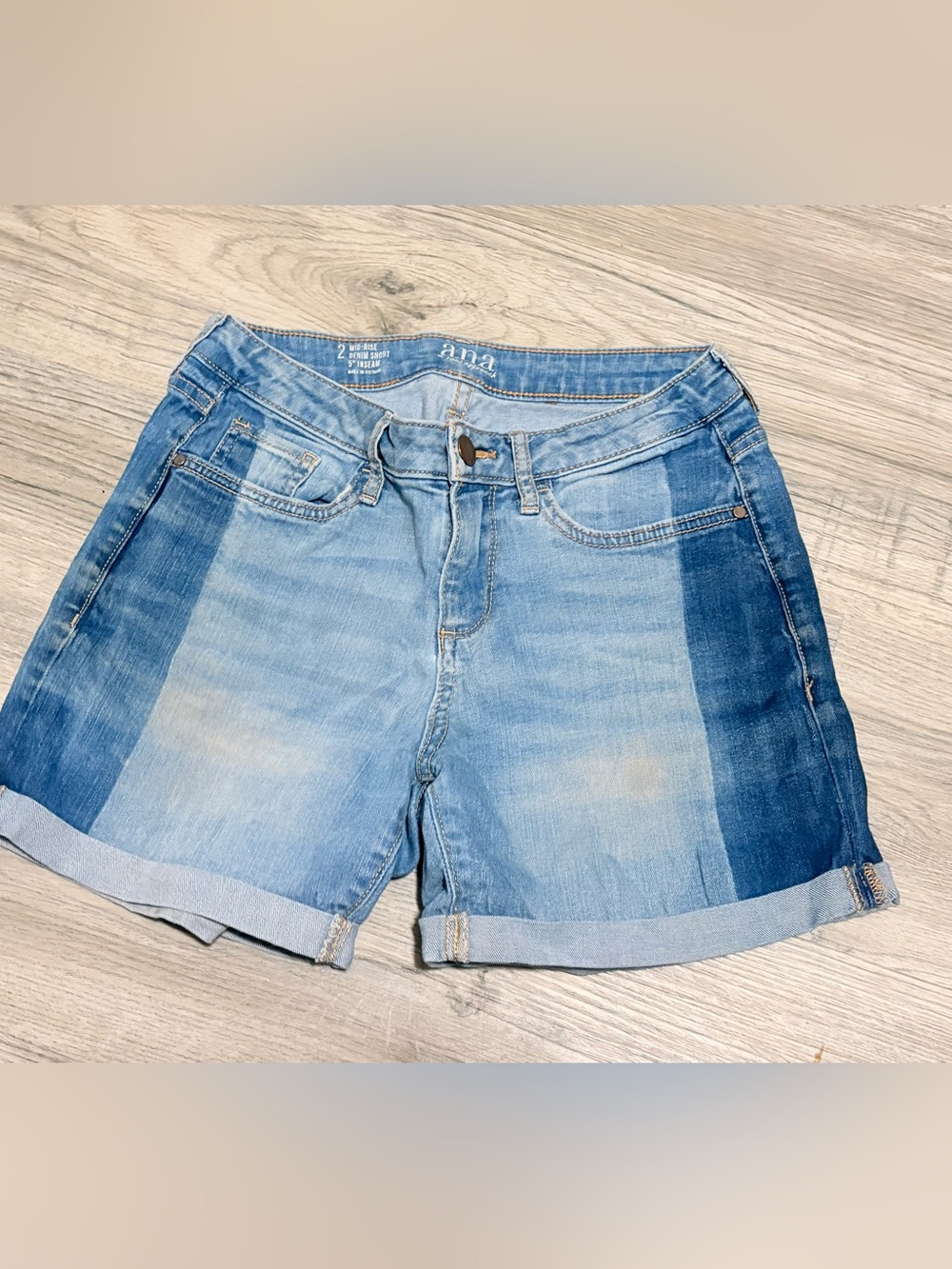 a.n.a Two-Tone Light Blue Patchwork Denim Shorts